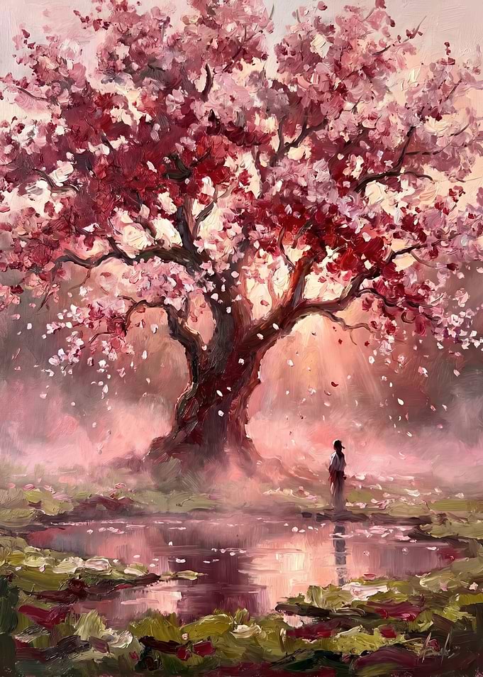 Sakura Tree and Solitary Figure