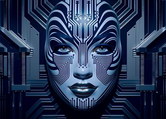 Cybernetic Face with Circuitry Patterns