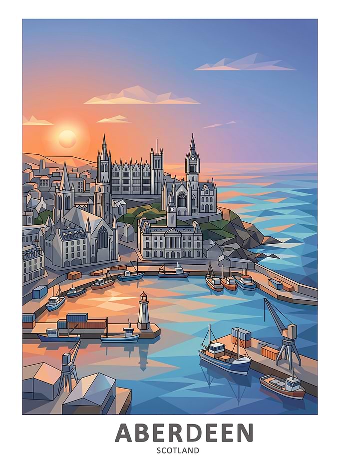 Aberdeen Scotland Harbor at Sunset