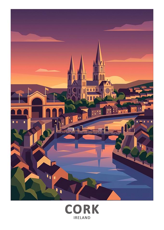Cork Ireland Cityscape at Sunset
