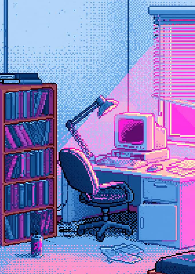 Retro Pixel Art Desk Setup