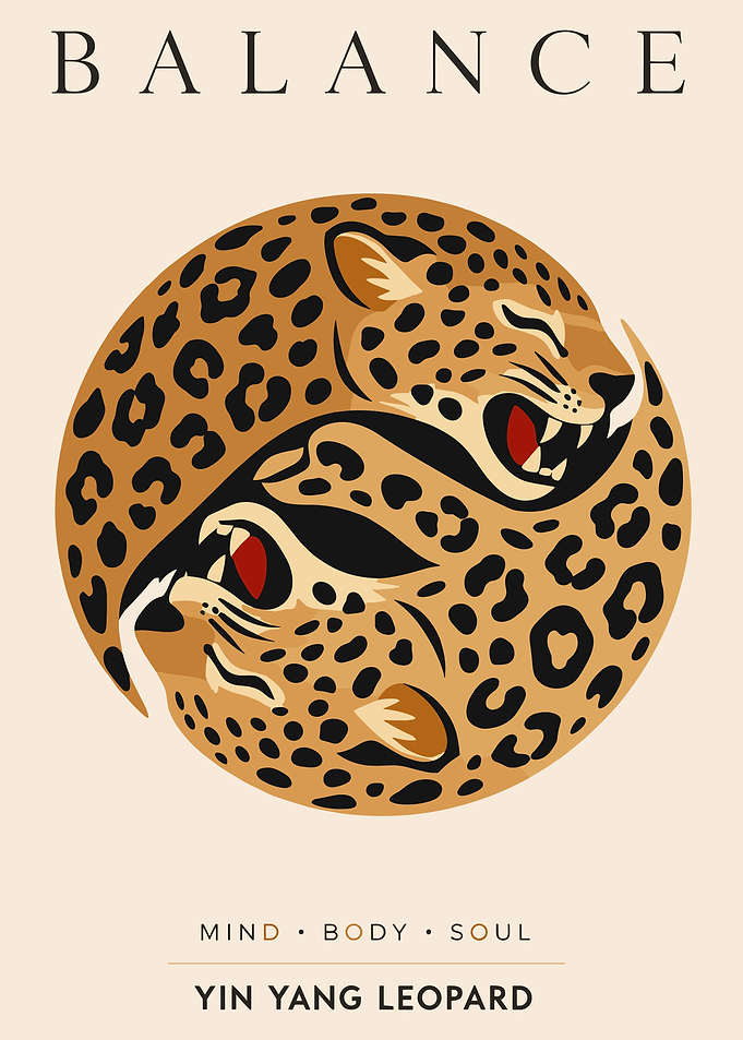Yin Yang Leopards – Fierce Balance Dark Aesthetic Animal Poster
