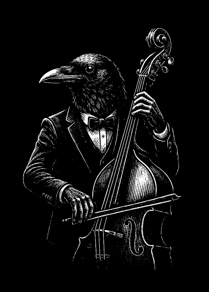 Crow Musician Playing Double Bass