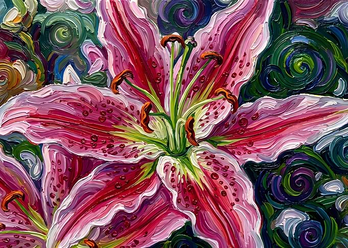 Close-up of a vibrant pink lily painting