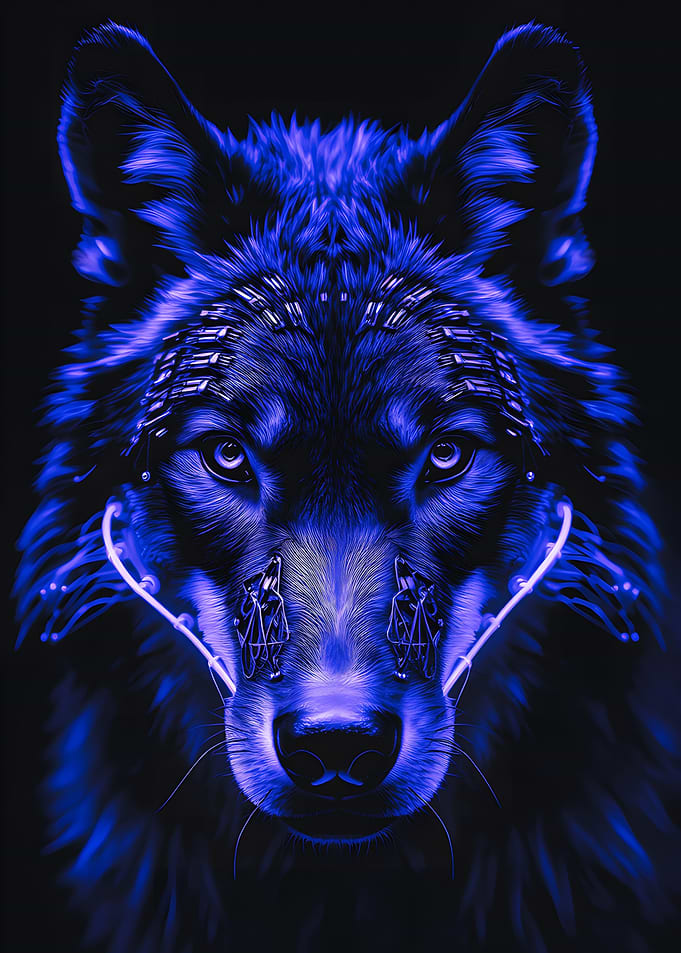 Neon Guardian: Cybernetic Alpha Wolf