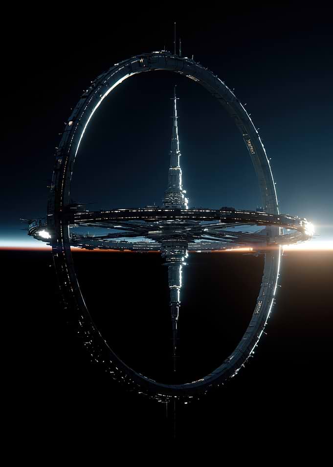 Futuristic Space Station Orbiting Planet