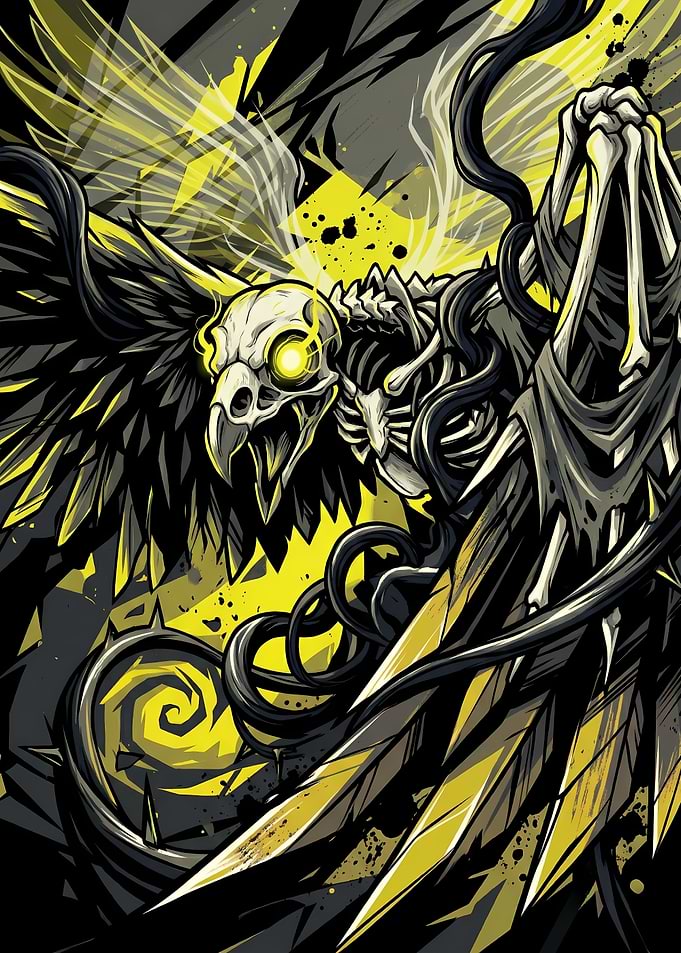 Skeletal Raven Spirit with Yellow Energy