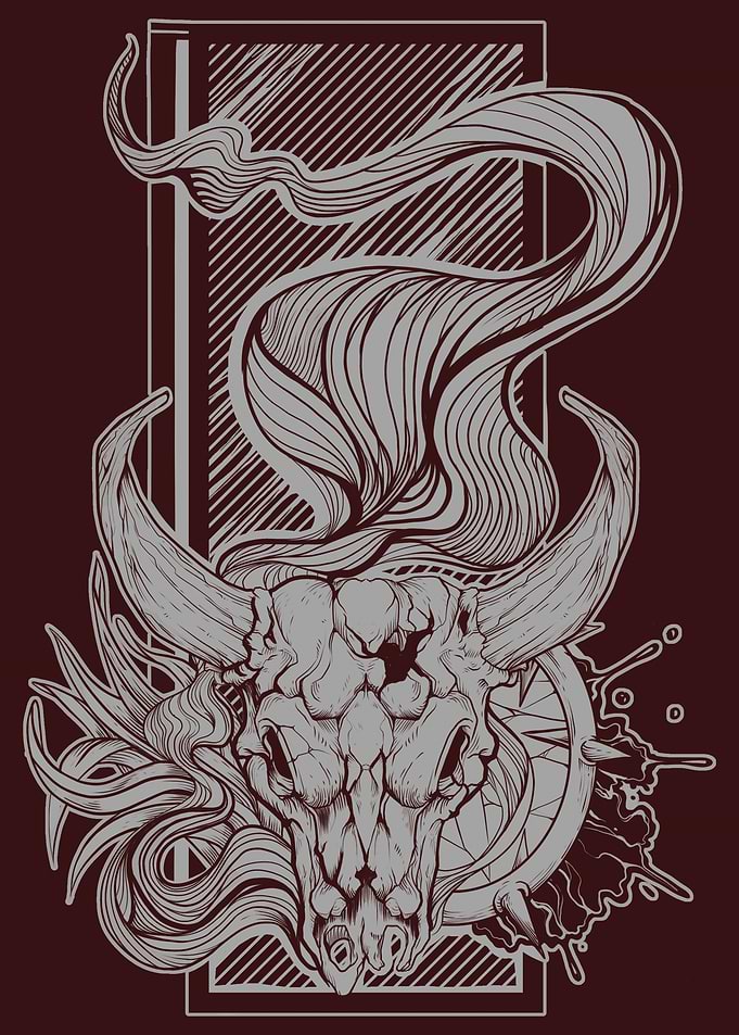 Bull Skull with Flowing Mane