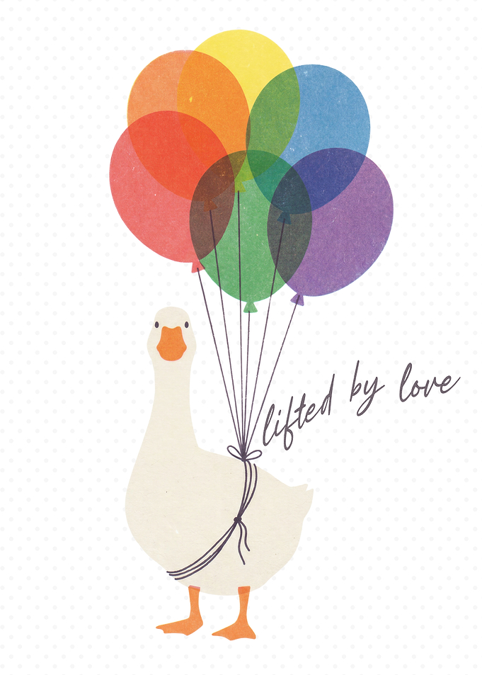 Silly Goose & Rainbow Balloons Risograph Print