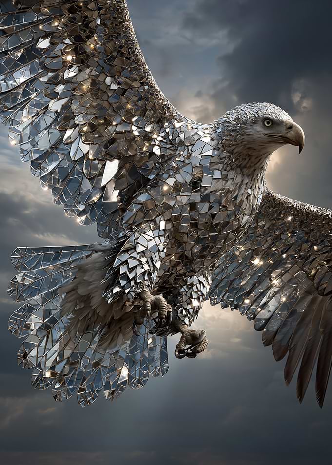 Mirror Eagle Sculpture in Flight