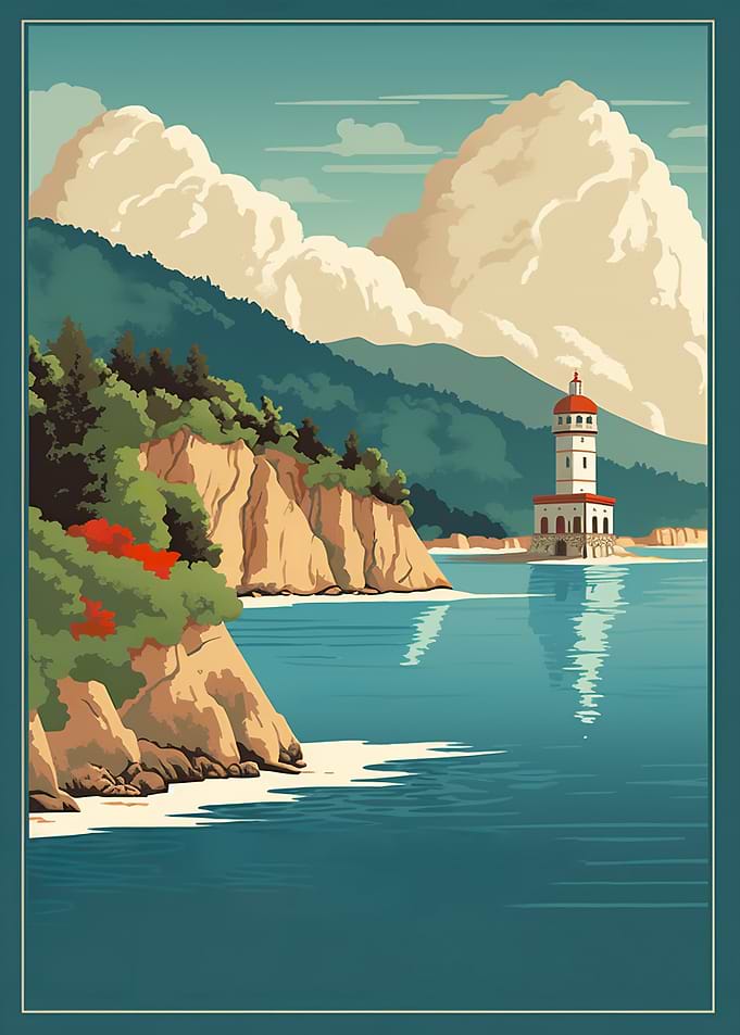 Lighthouse on a Rocky Coastline