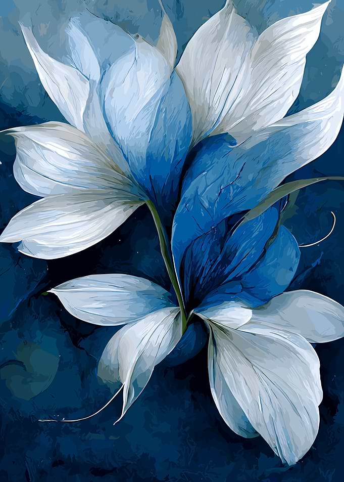 Blue and White Floral Painting
