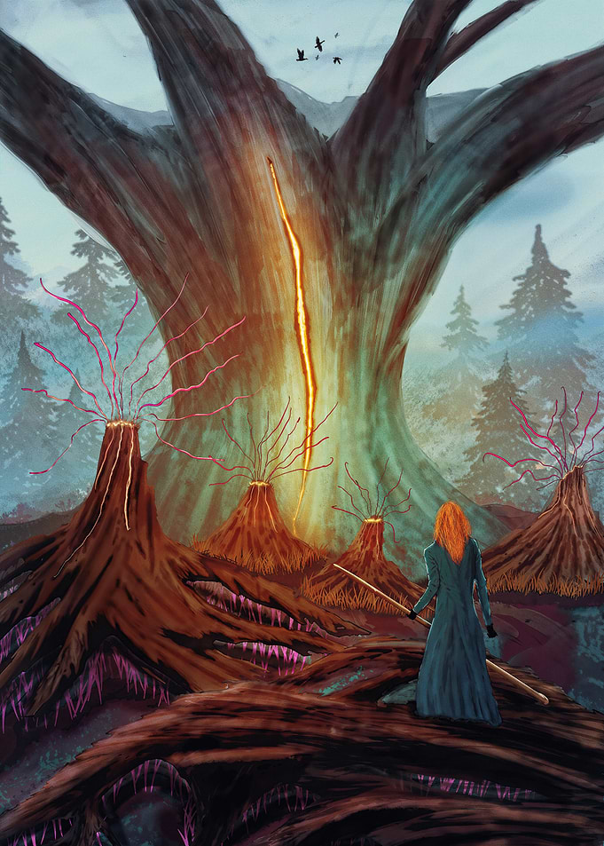 Mystical Tree with Glowing Crack