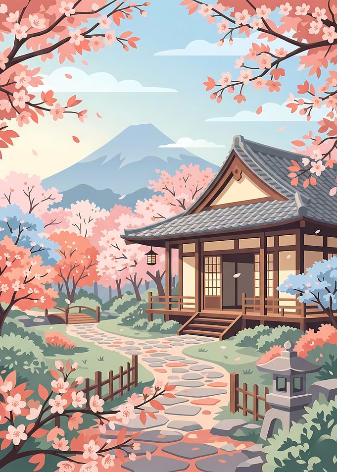 Japanese Temple Cherry Blossom Spring