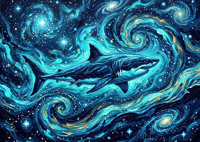 Shark in a Starry Night Sky