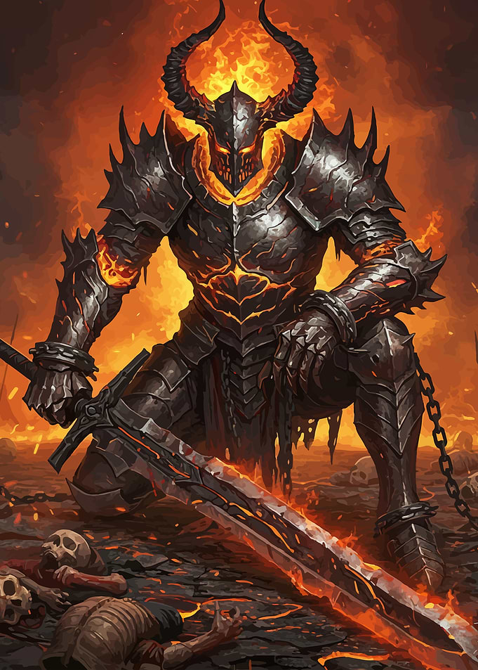 Fiery Demon Warrior with Sword
