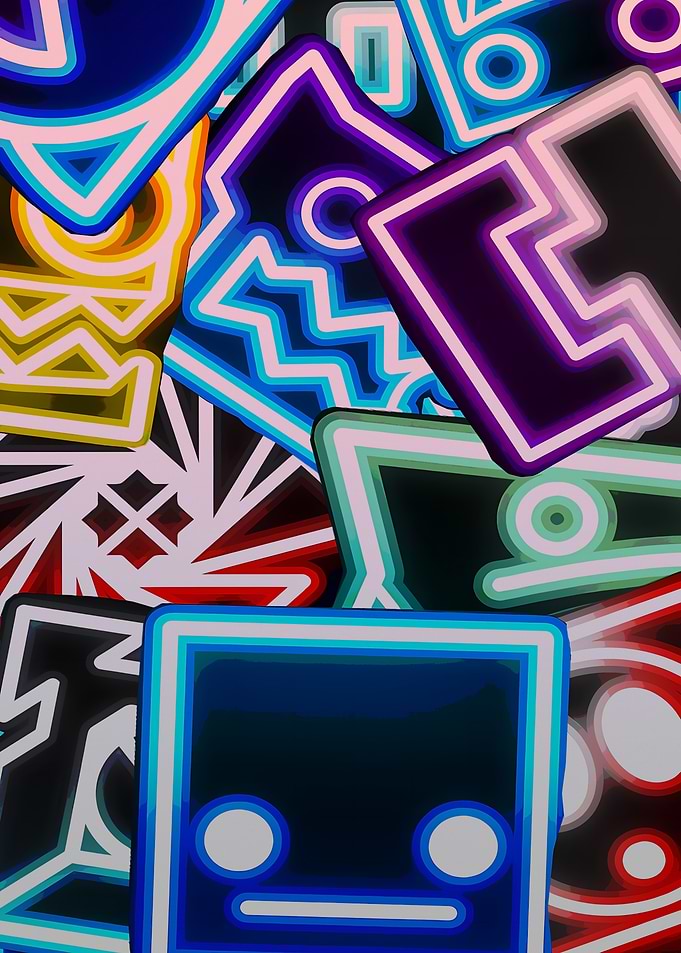 Abstract Geometric Shapes with Neon Glow