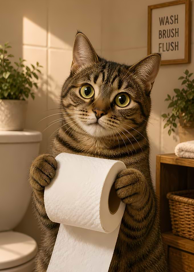 Cat with Toilet Paper