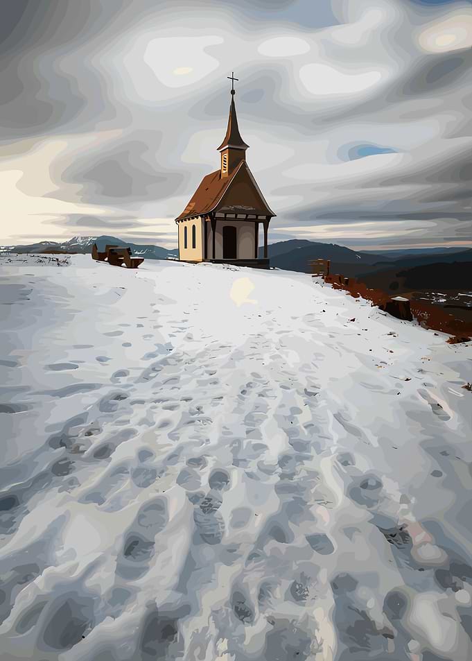 Chapel on a Snowy Hilltop