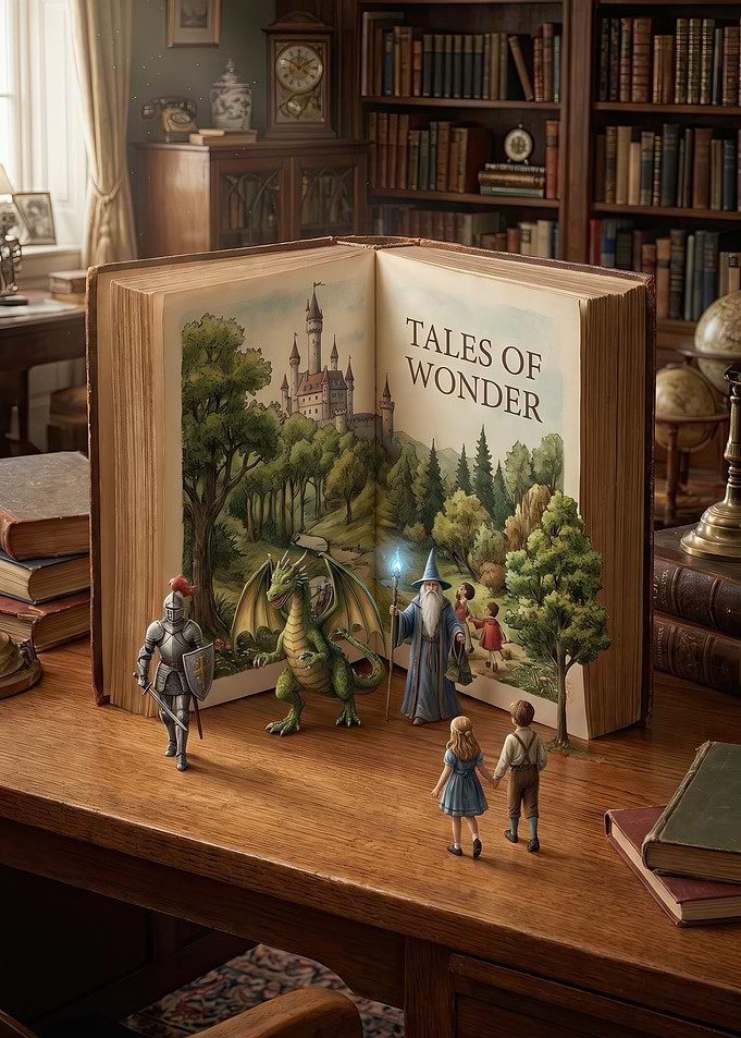Fantasy Book Scene with Figures