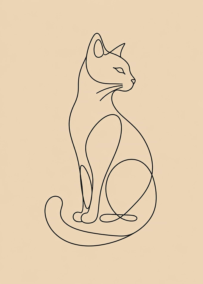 Minimalist Cat Line Art