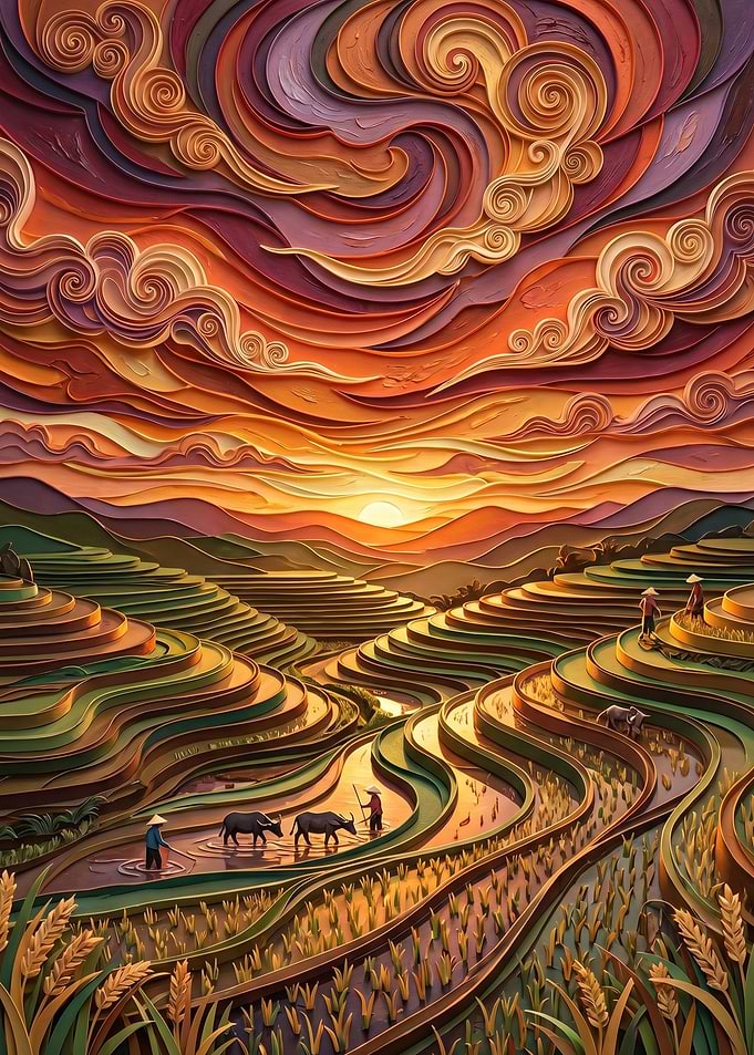Rice Terraces at Sunset