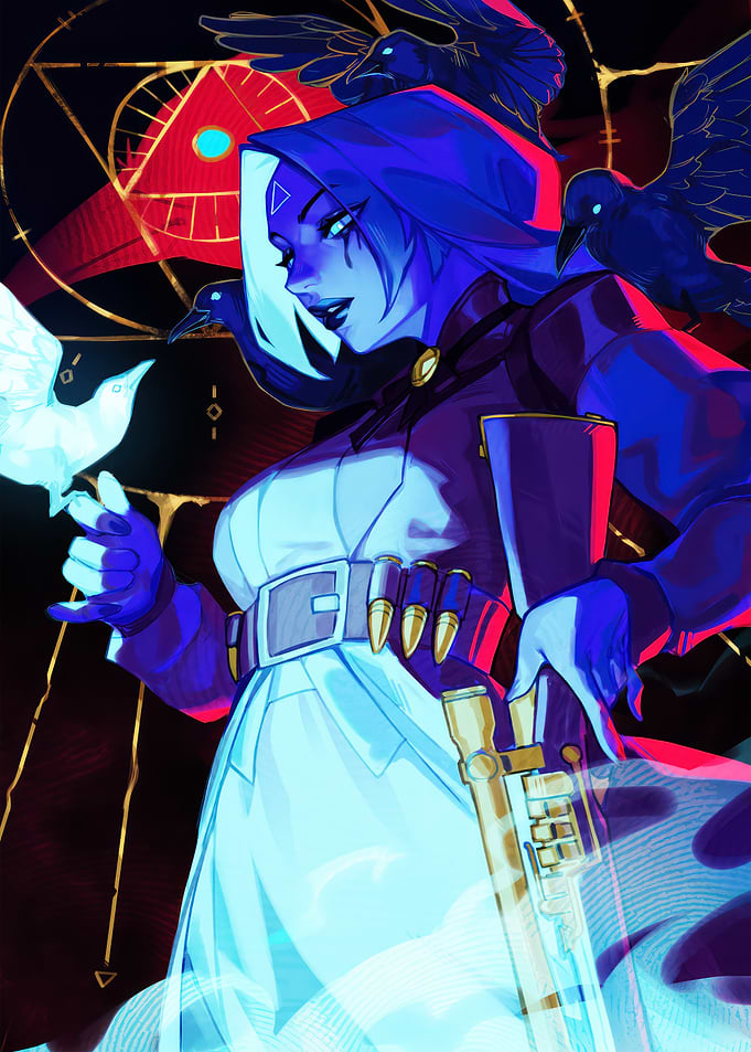 Mysterious Woman with Birds and Gun Deadlock Game Poster