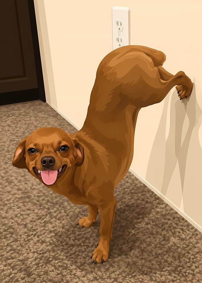 Dog leaning against a wall