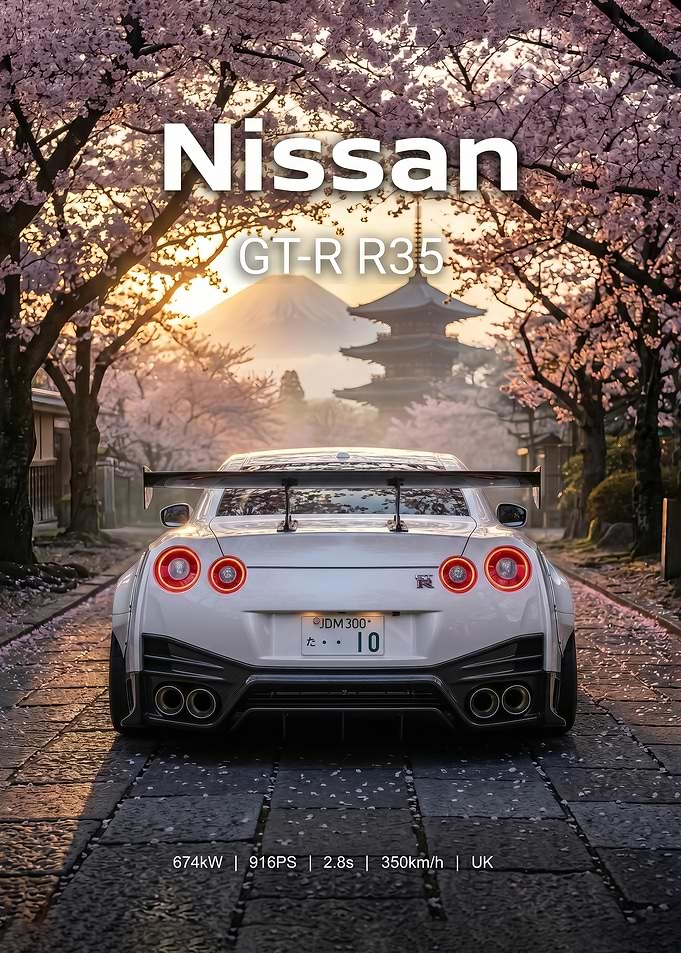 back view Nissan GT-R R35 with Mount Fuji