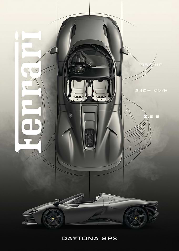 Ferrari Daytona SP3 Blueprint and Car