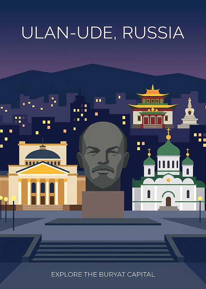 Ulan-Ude Cityscape with Lenin Monument