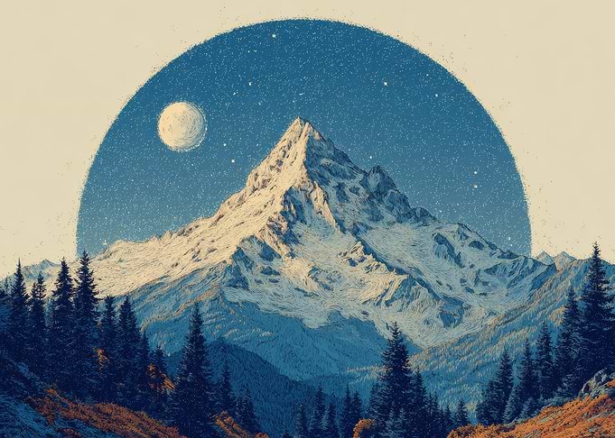 Mountain peak under starry sky