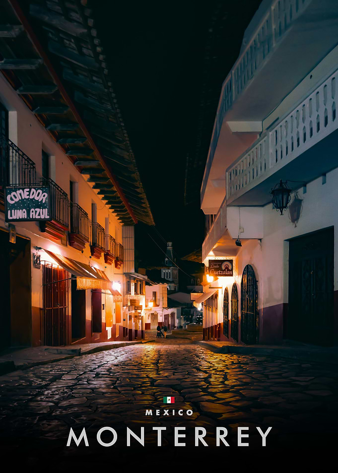 Monterrey Mexico Night Street Scene