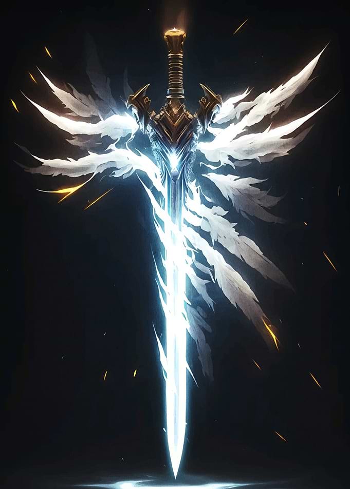 Glowing Angelic Sword with Wings