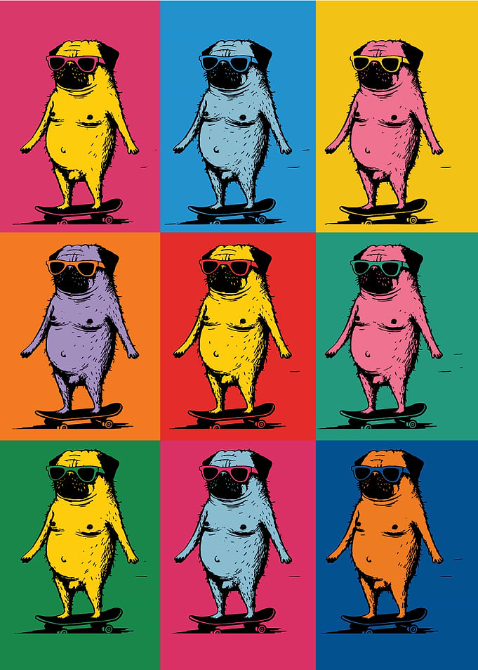 Pop Art Pugs on Skateboards