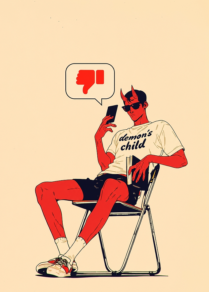 Demon Child with Phone and Book