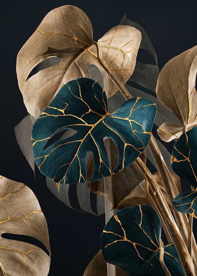 Monstera Leaves with Gold Kintsugi