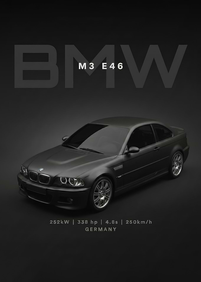 model car BMW M3 E46 Matte Black poster