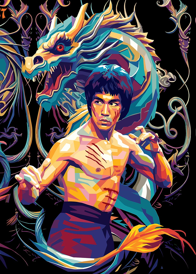 Bruce Lee and Dragon Pop Art Portrait