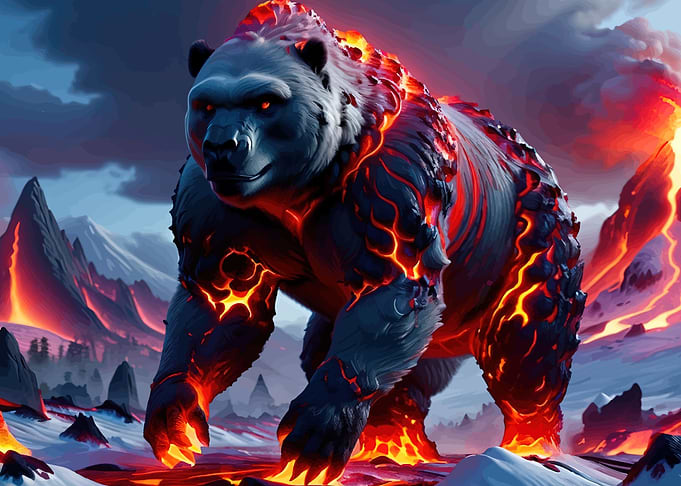 Lava Bear in Snowy Mountains
