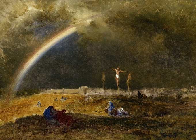 Crucifixion Scene with Rainbow