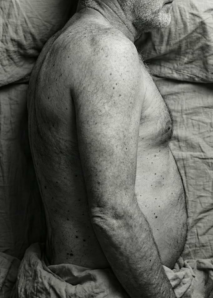 Shirtless Older Man Side Profile