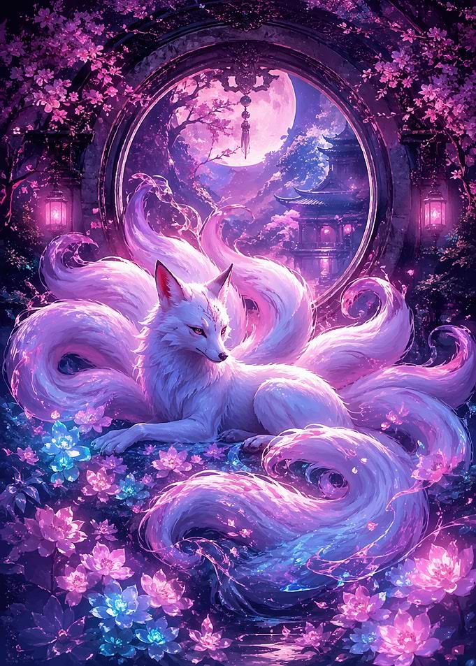Nine-Tailed Fox in Enchanted Garden