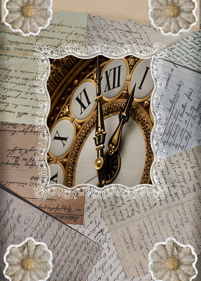 Vintage Clock and Letters Collage