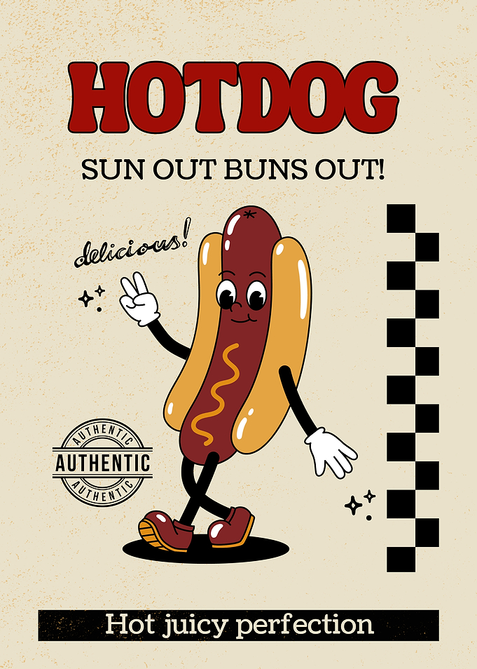 Retro Hotdog Cartoon