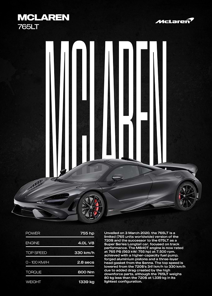 McLaren 765LT Car Poster