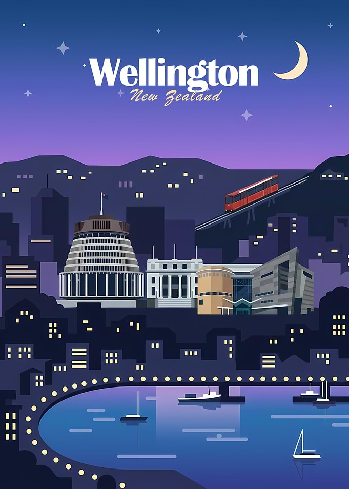 Wellington New Zealand Skyline at Night