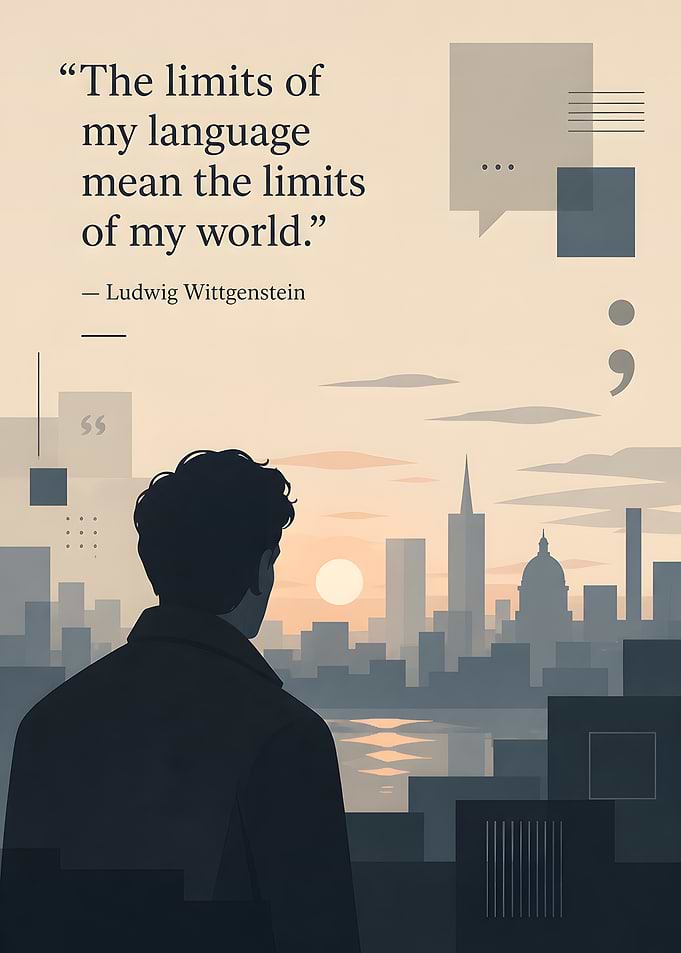 Man overlooking city at sunset