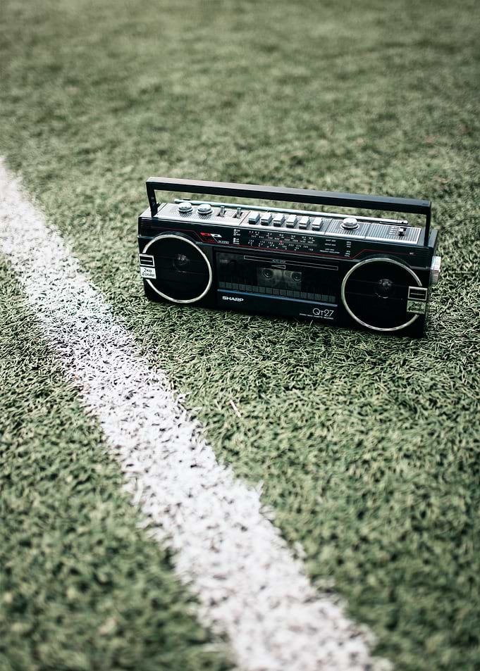 Retro Boombox on a Football Field