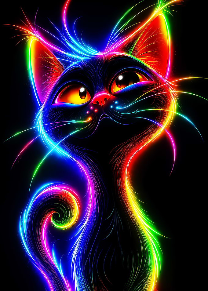Neon Black Cat Portrait